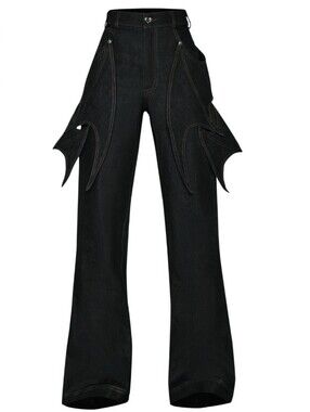 La Lune Bat Wings Dark High Rise Wide Leg Whimsigoth Jeans - Size M - 27"